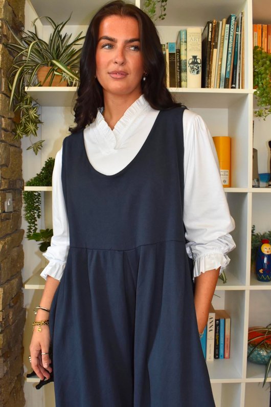 Body Stretch Cotton Ruffle Layer Shirt White